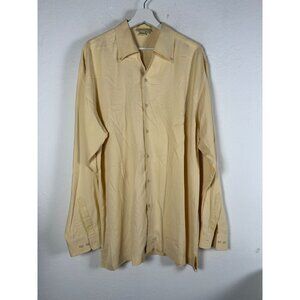 Tulliano Mens XL 100% Silk Long Sleeve Button-Down Shirt Yellow Textured Casual